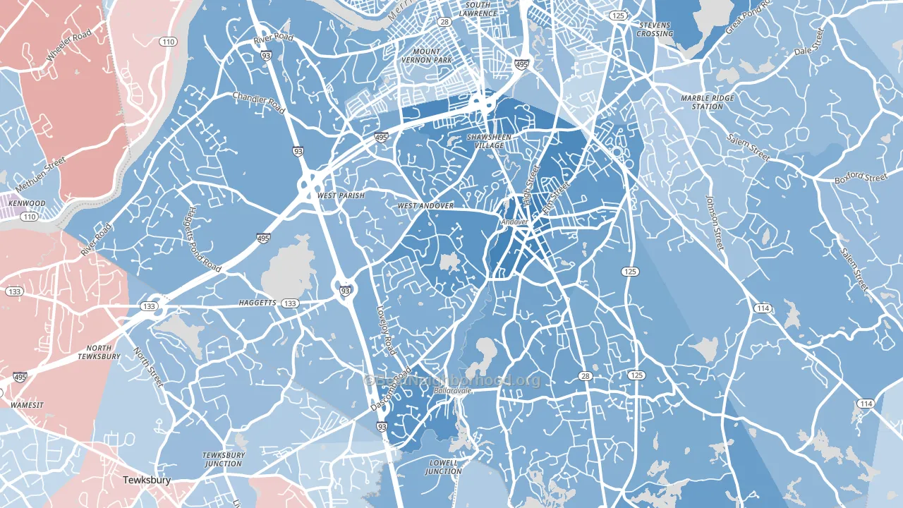 01810, MA block-group political-lean map