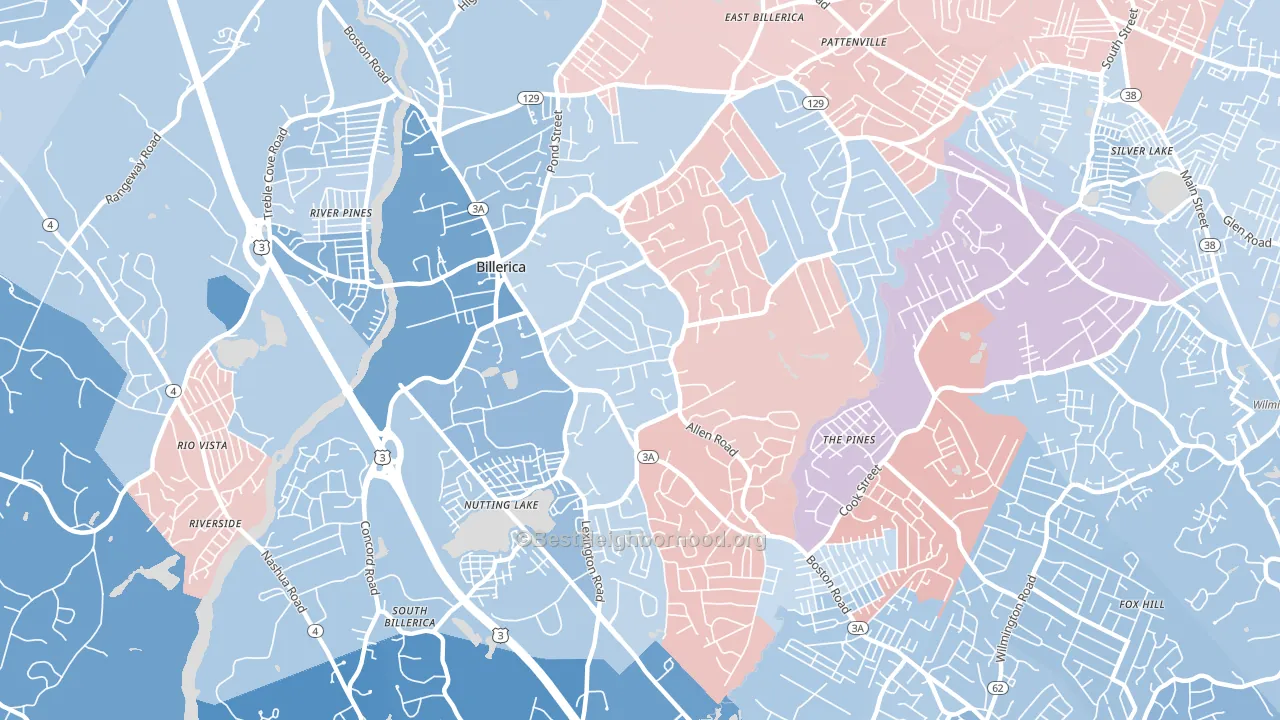 01821, MA block-group political-lean map