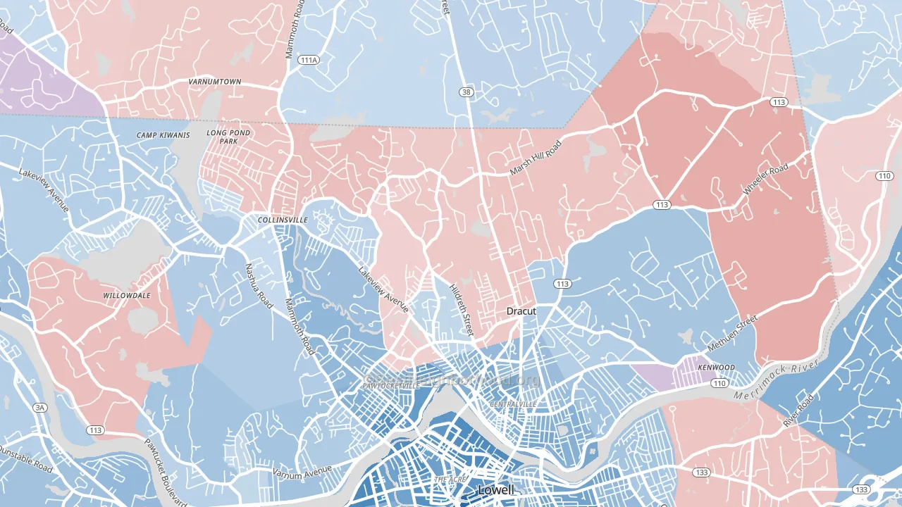 01826, MA block-group political-lean map
