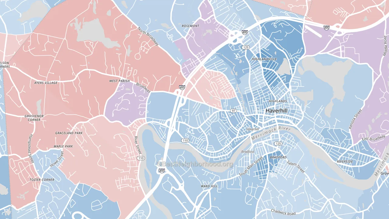 01832, MA block-group political-lean map