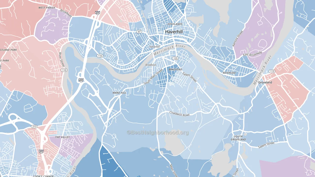 01835, MA block-group political-lean map