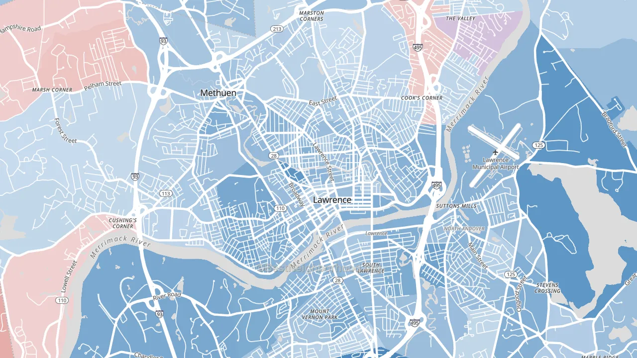 01841, MA block-group political-lean map