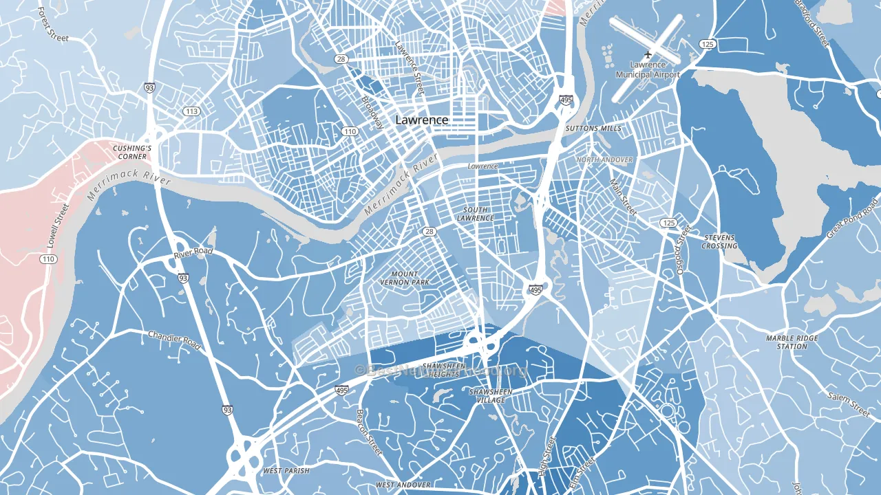 01843, MA block-group political-lean map