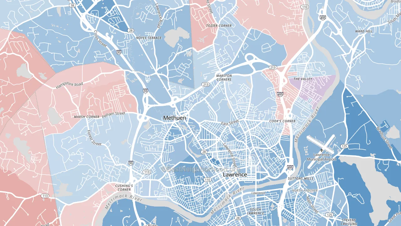 01844, MA block-group political-lean map