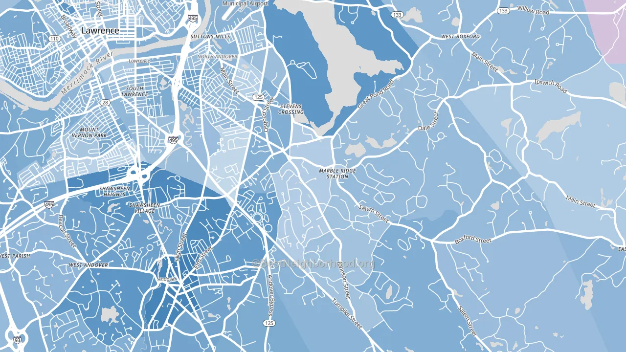 01845, MA block-group political-lean map