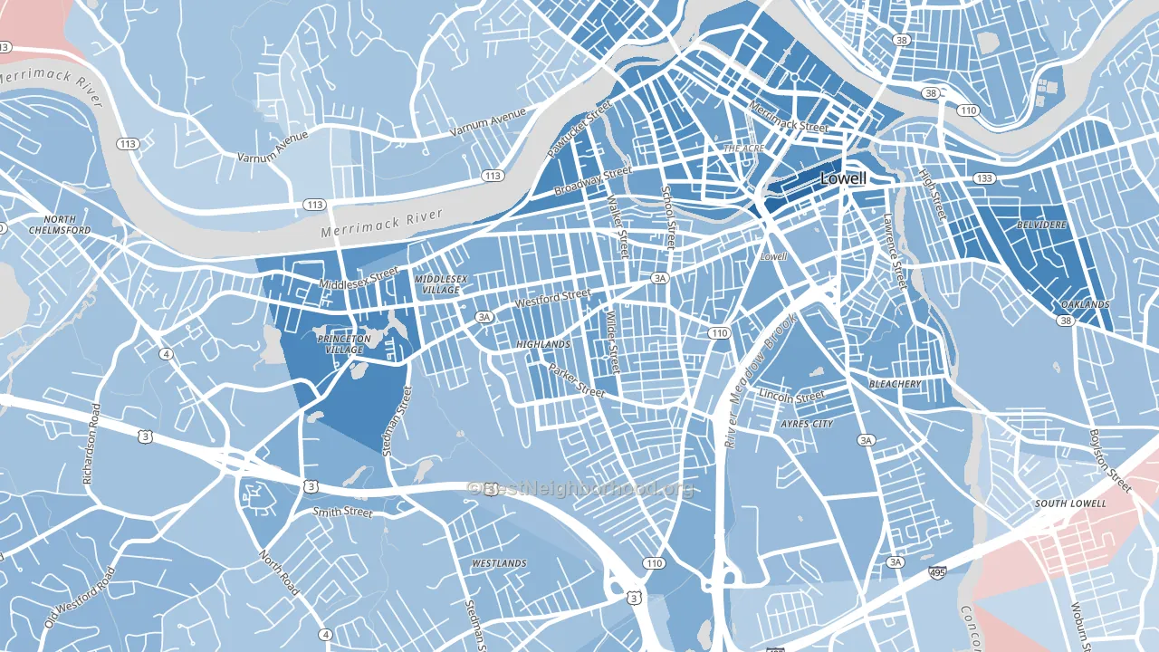 01851, MA block-group political-lean map