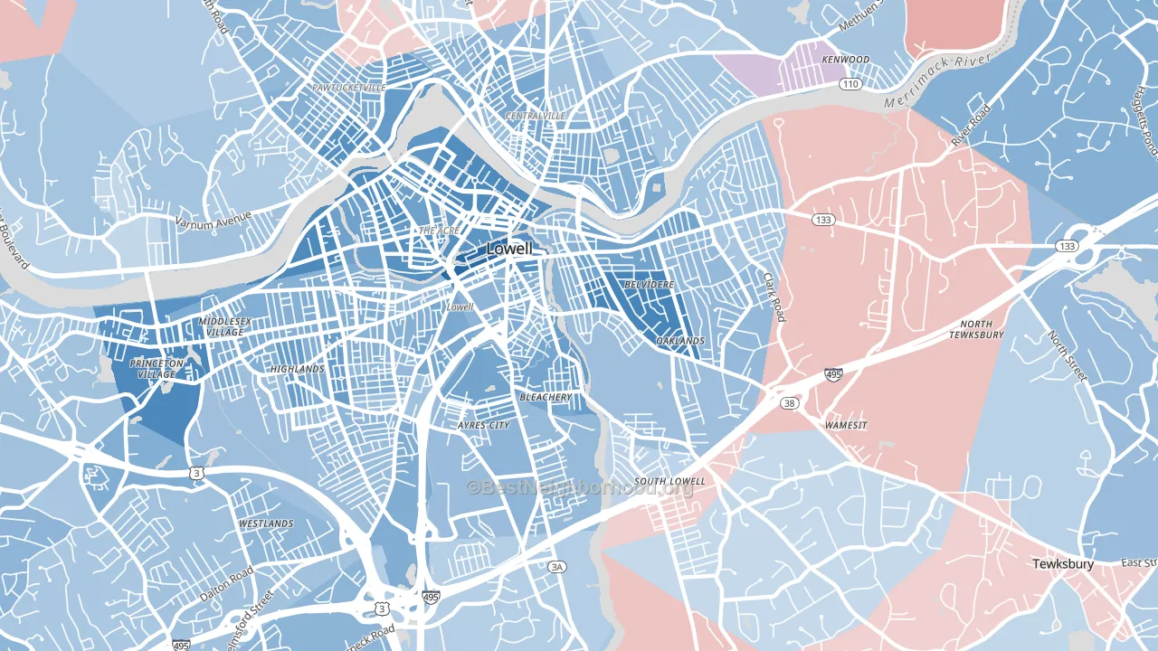 01852, MA block-group political-lean map