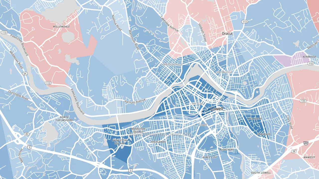 01854, MA block-group political-lean map