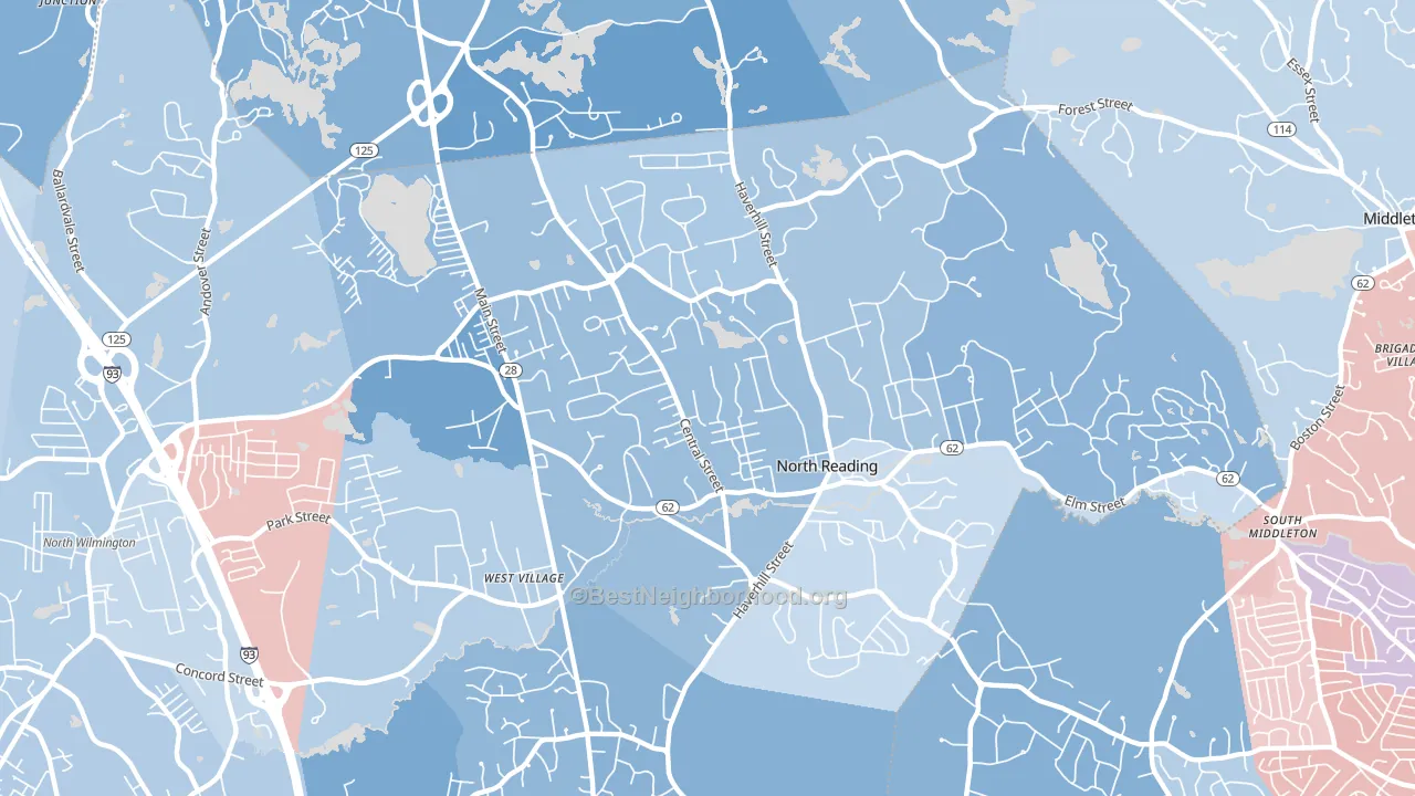 01864, MA block-group political-lean map