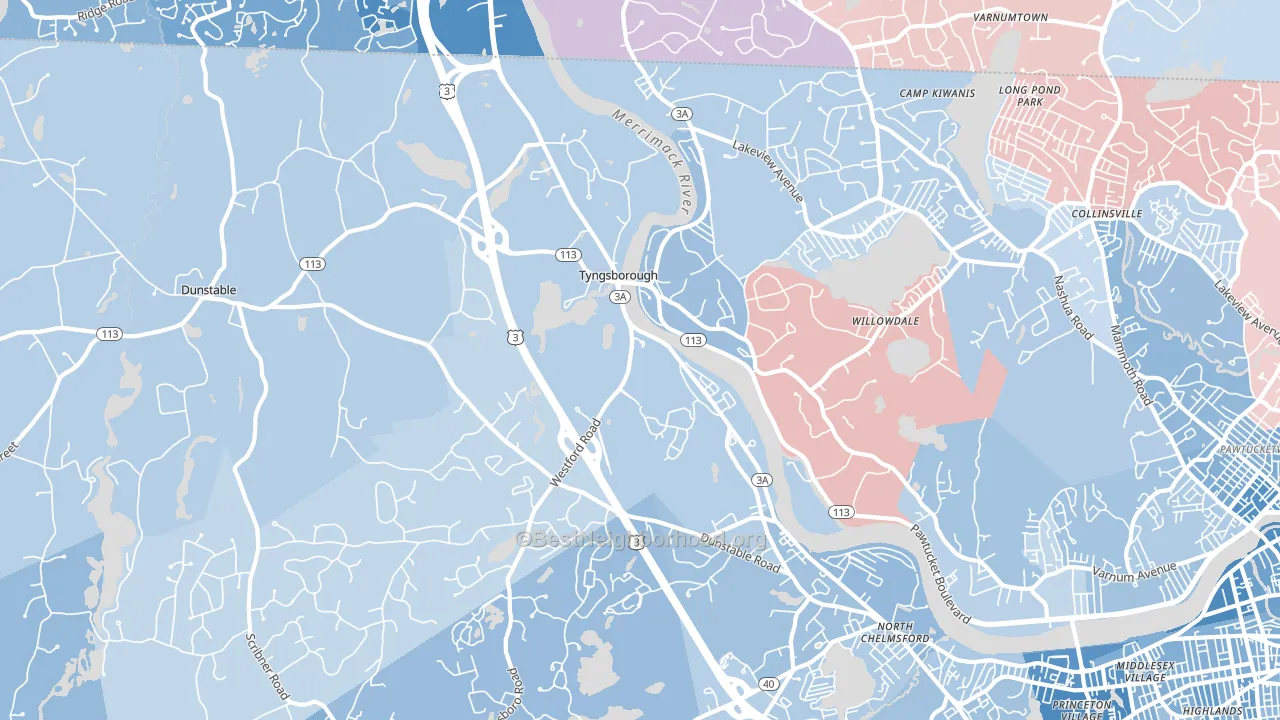 01879, MA block-group political-lean map