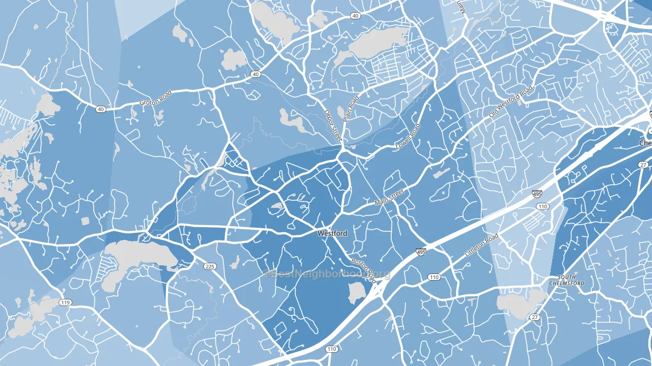 01886, MA block-group political-lean map