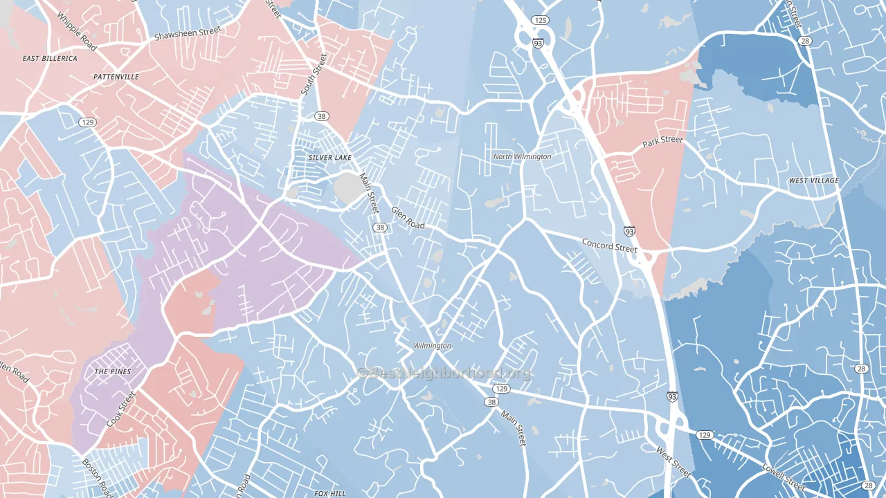 01887, MA block-group political-lean map