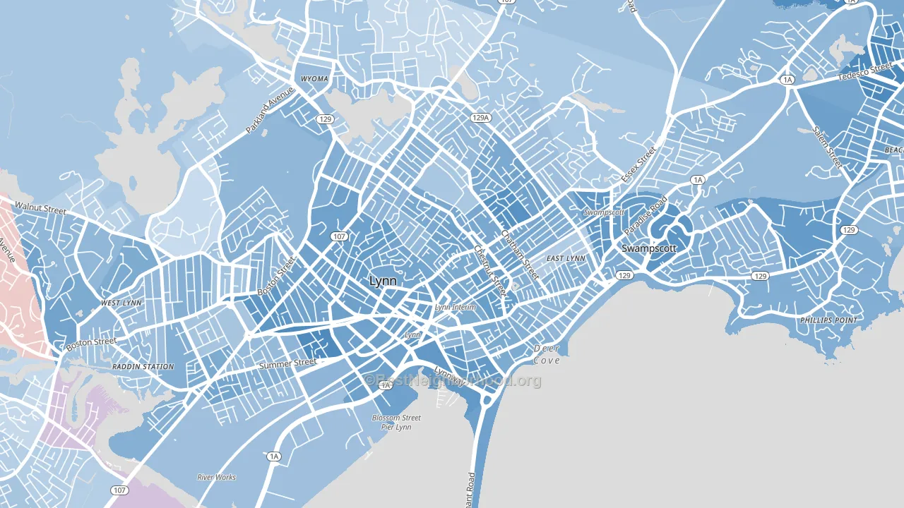 01902, MA block-group political-lean map