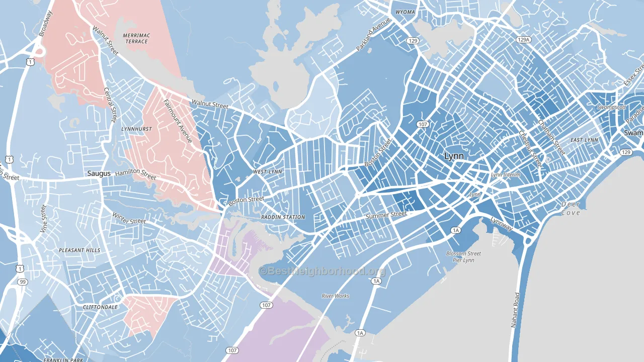 01905, MA block-group political-lean map