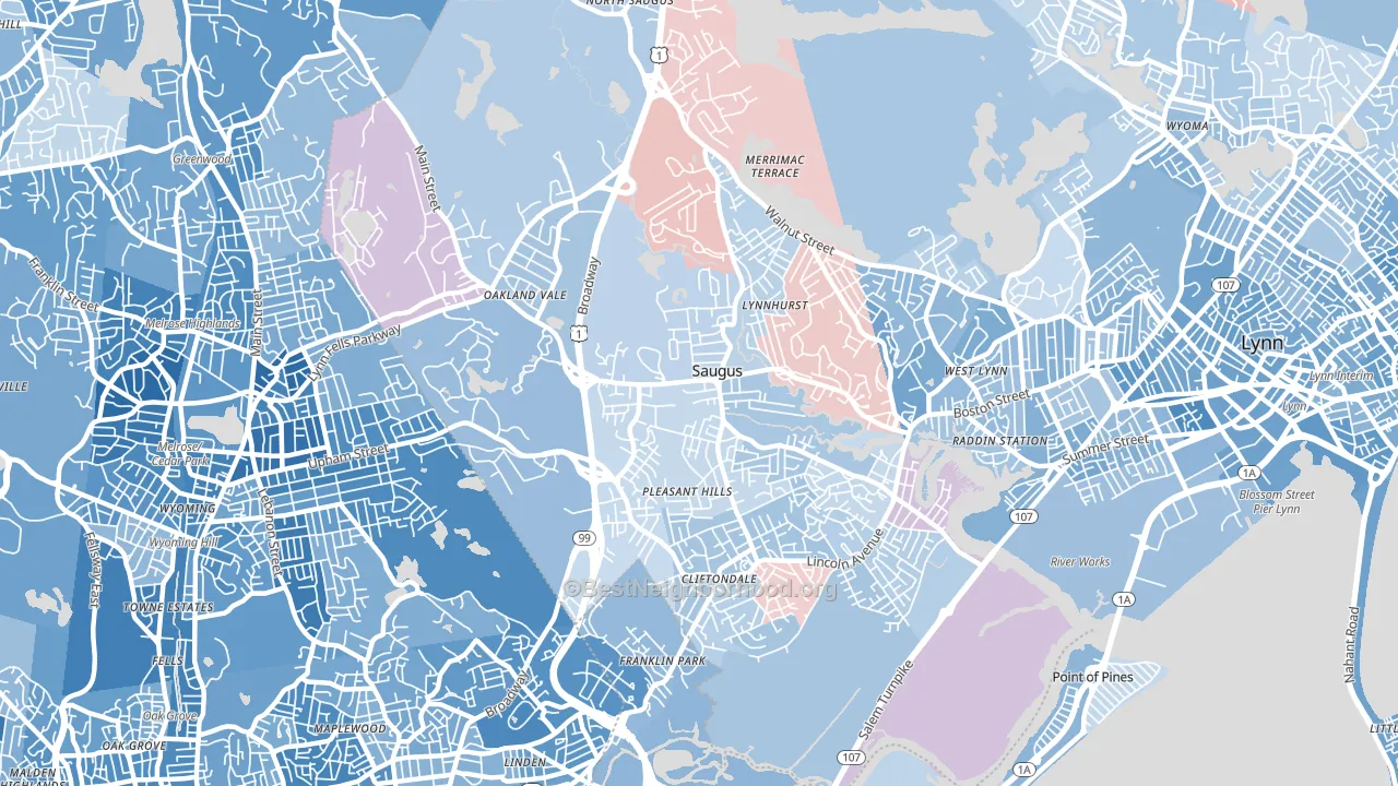 01906, MA block-group political-lean map