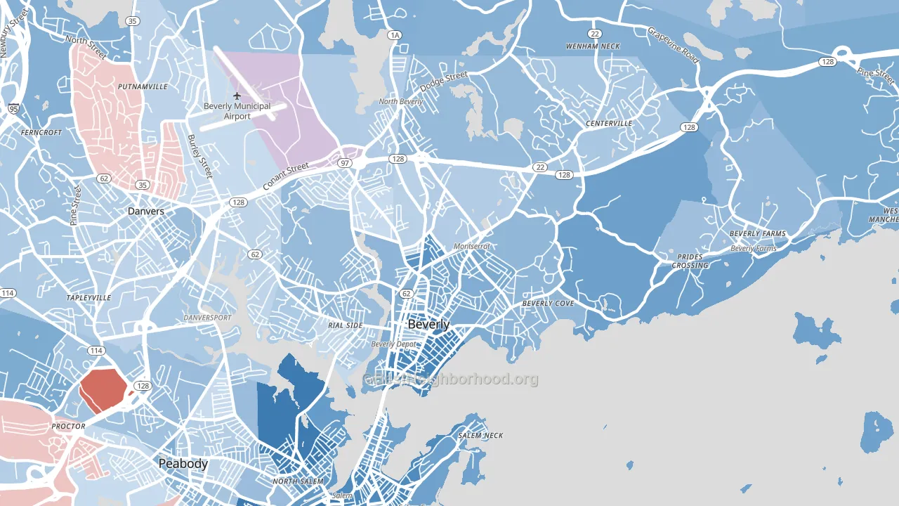 01915, MA block-group political-lean map