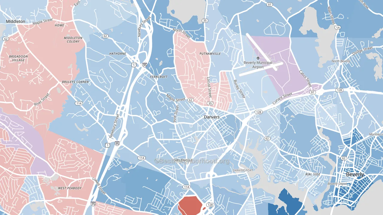 01923, MA block-group political-lean map