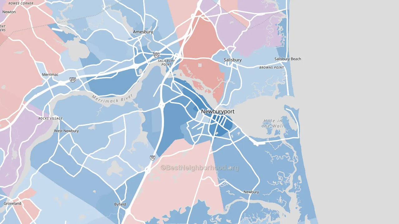 01950, MA block-group political-lean map