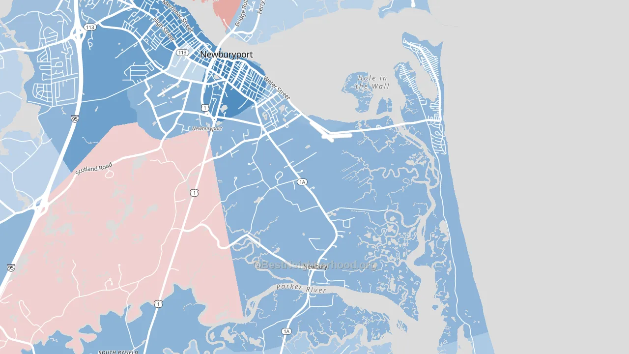 01951, MA block-group political-lean map