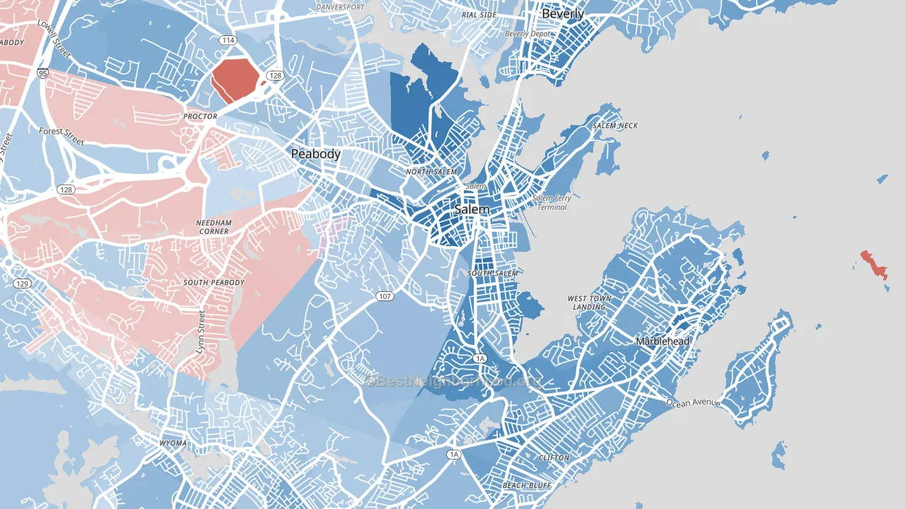01970, MA block-group political-lean map
