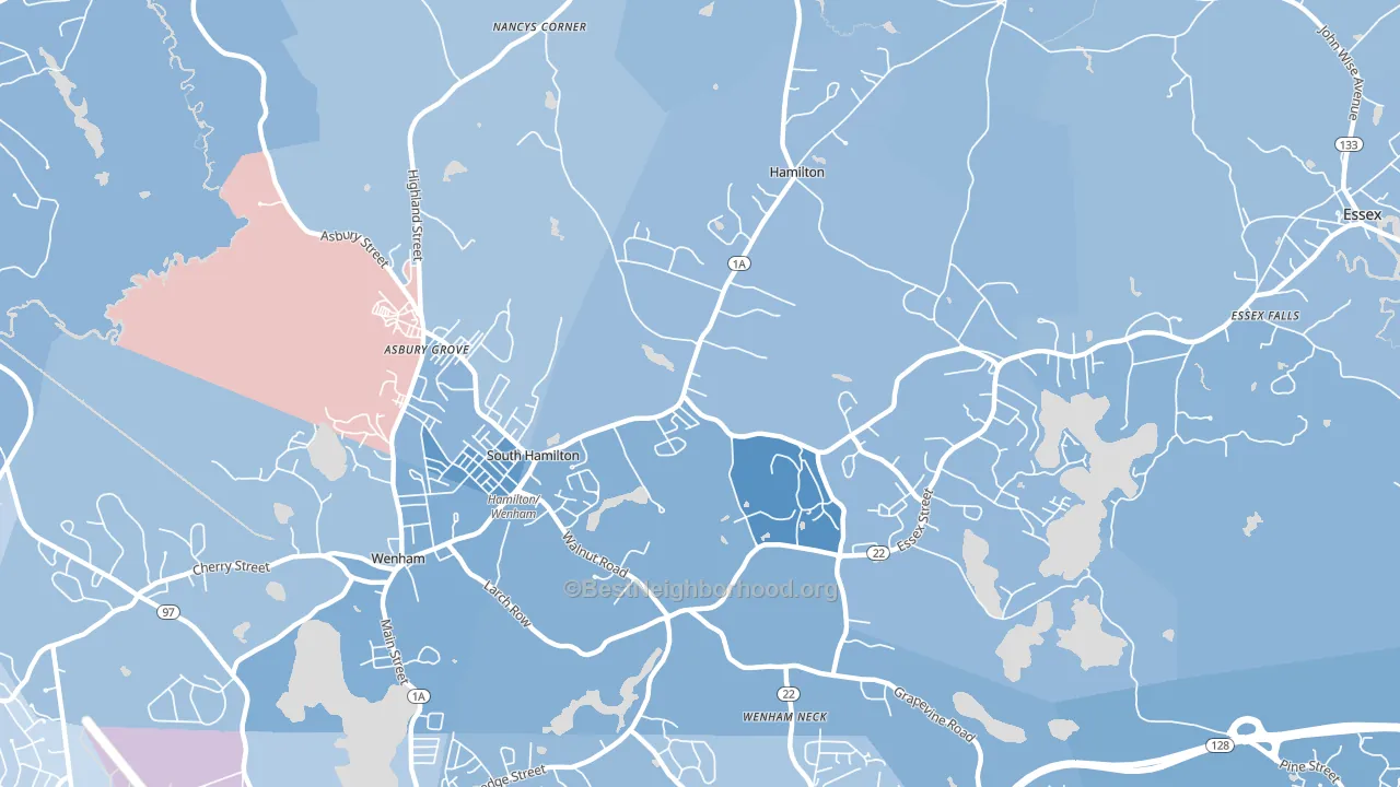 01982, MA block-group political-lean map