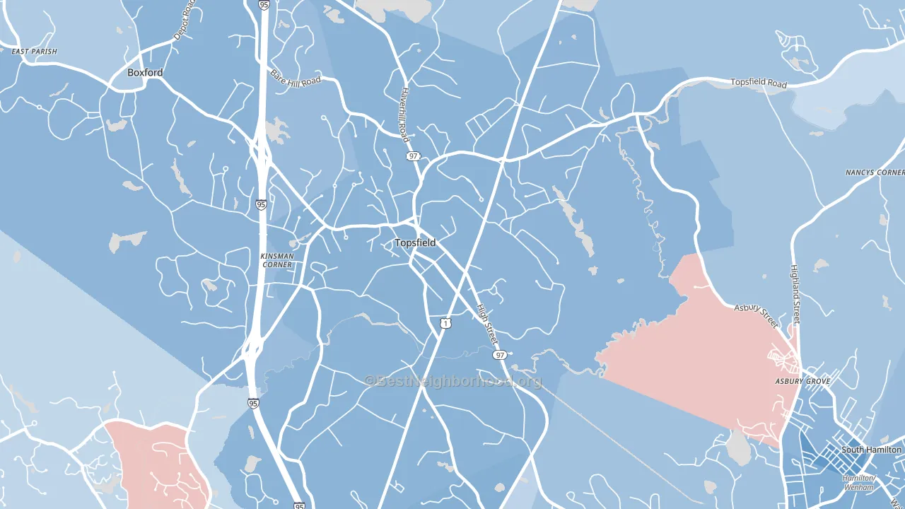 01983, MA block-group political-lean map