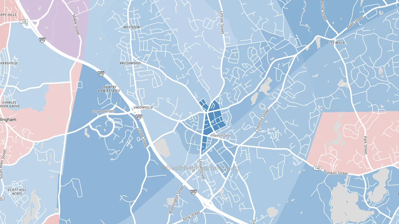 02038, MA block-group political-lean map