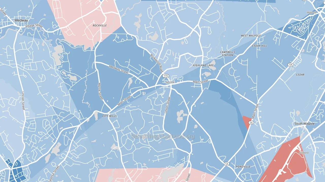 02056, MA block-group political-lean map