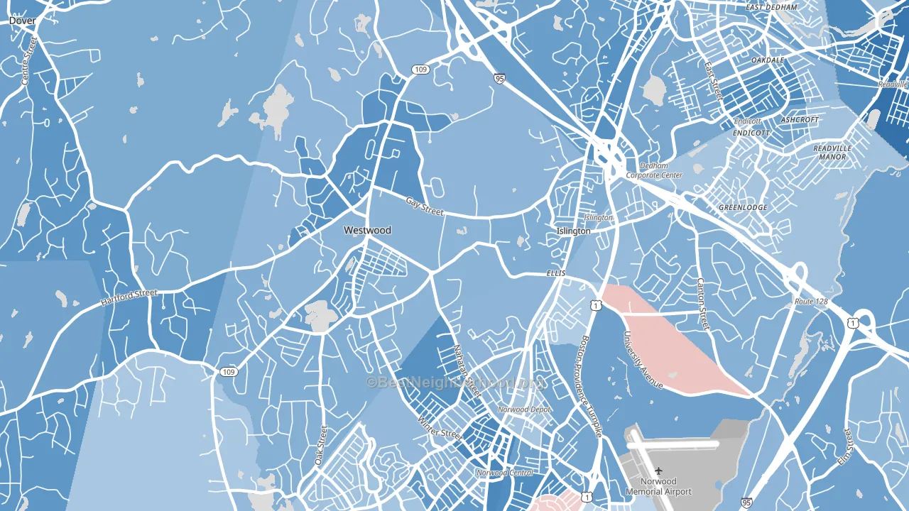 02090, MA block-group political-lean map