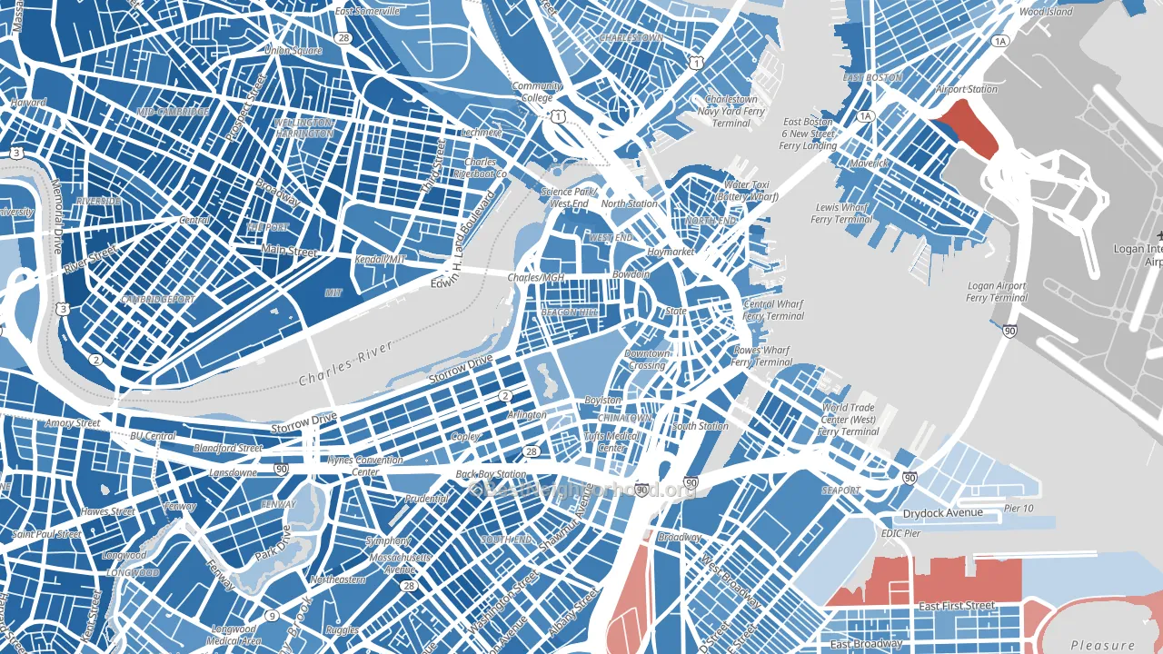 02108, MA block-group political-lean map
