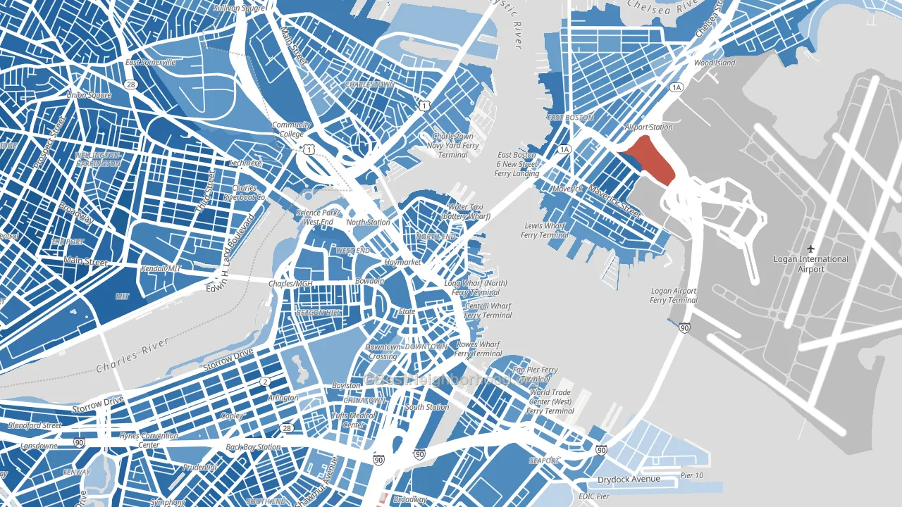 02109, MA block-group political-lean map