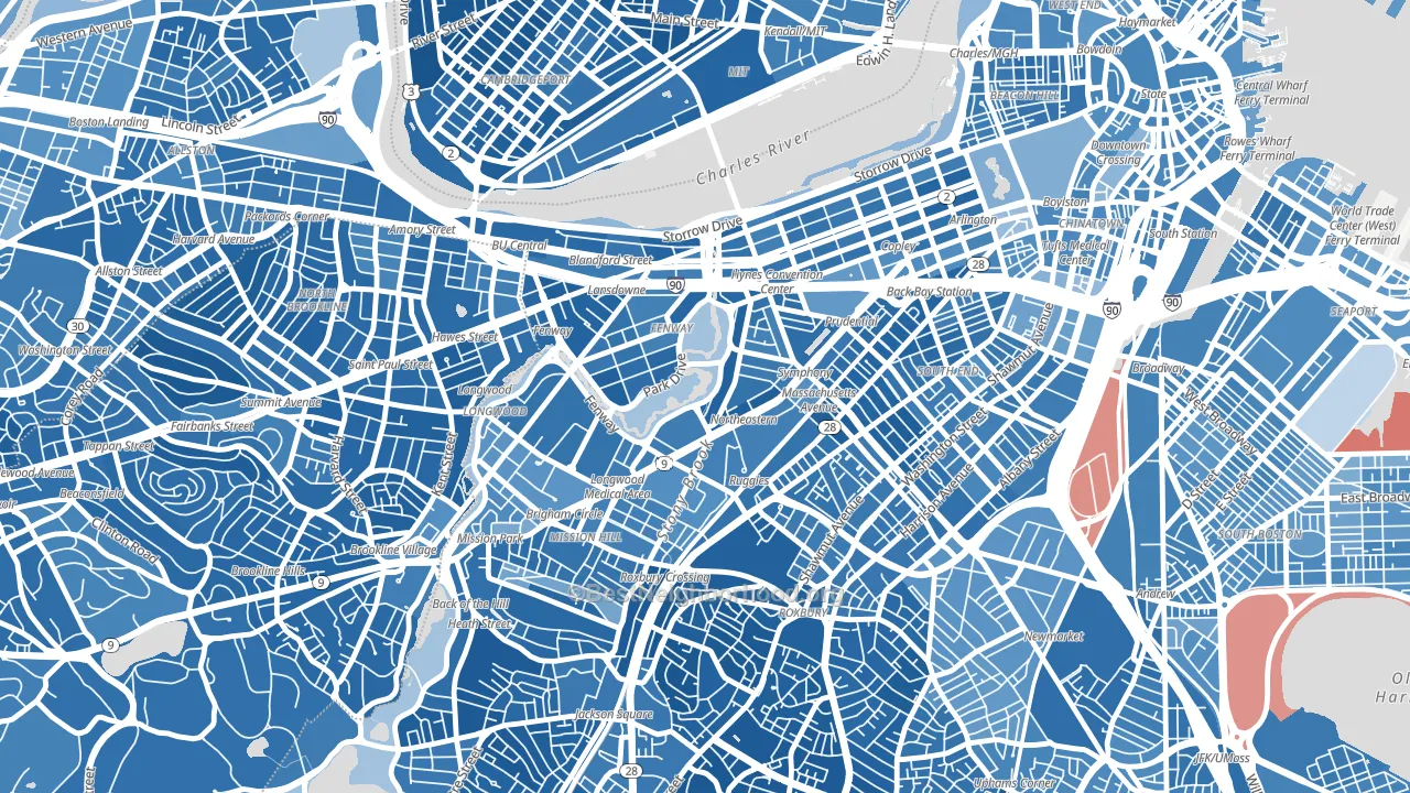 02115, MA block-group political-lean map