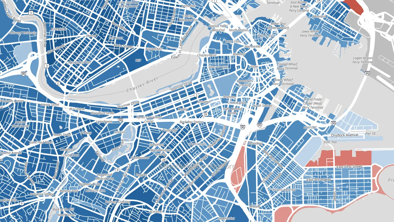 02116, MA block-group political-lean map