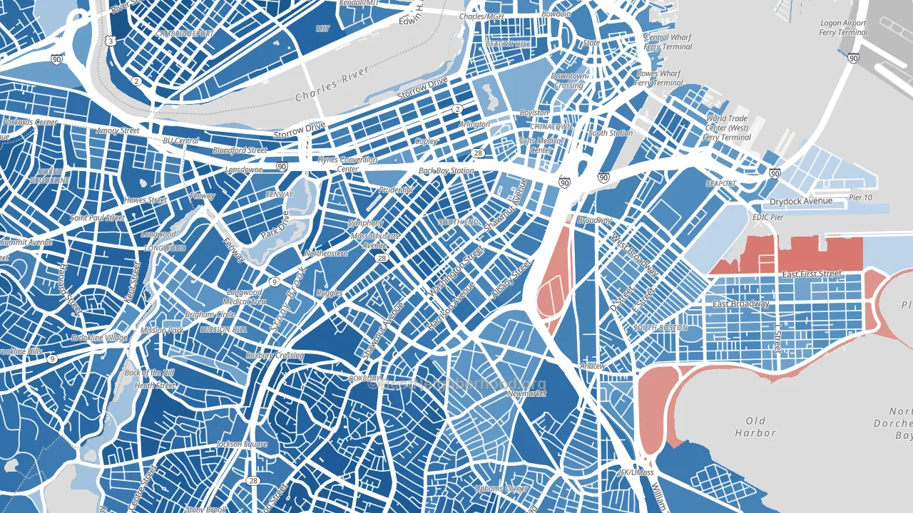02118, MA block-group political-lean map