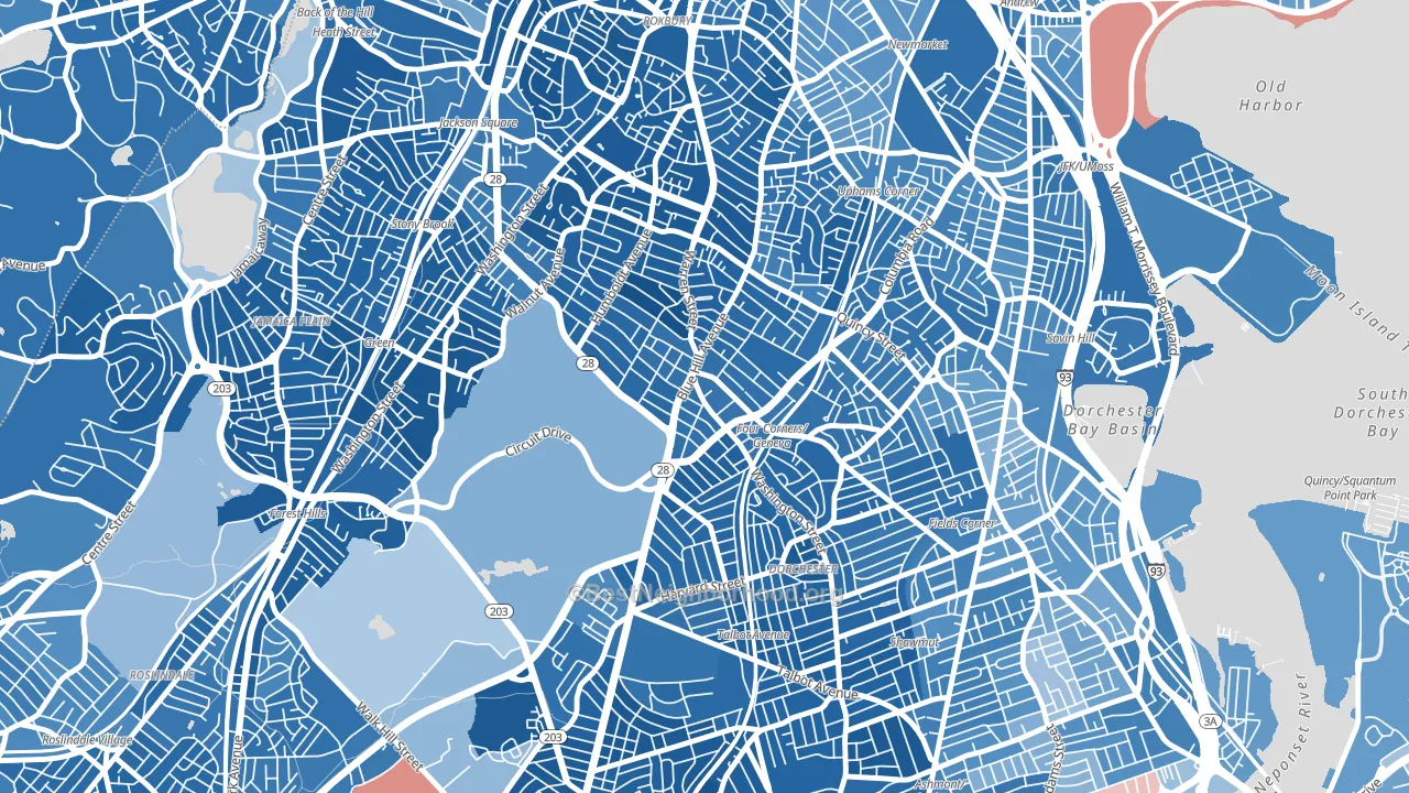 02121, MA block-group political-lean map
