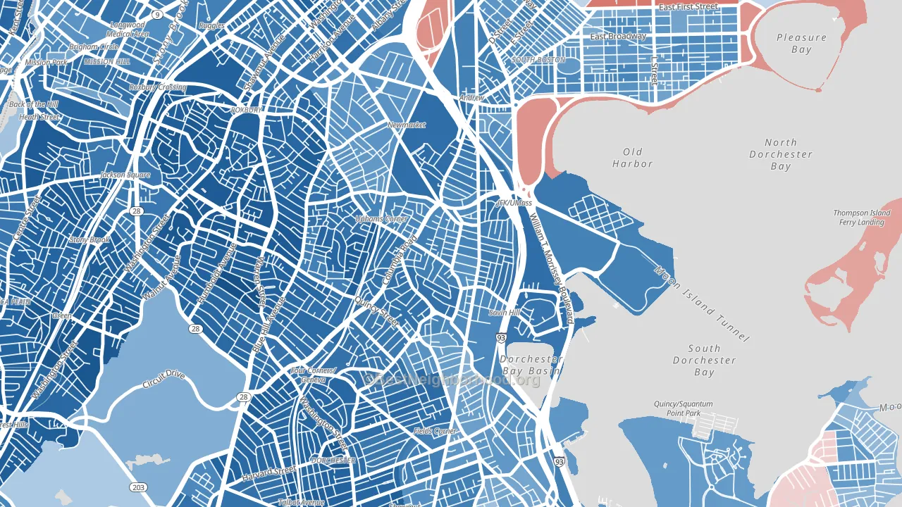02125, MA block-group political-lean map