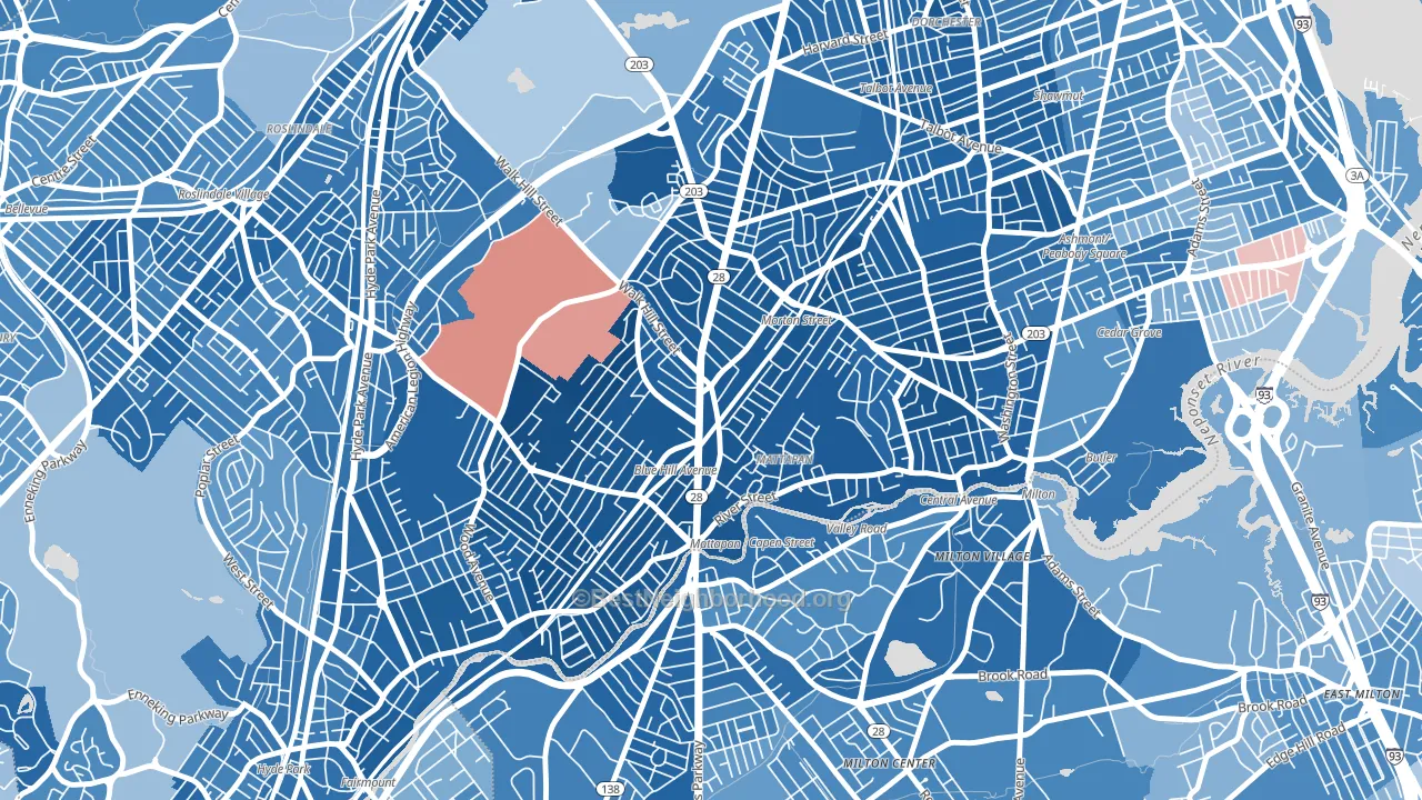 02126, MA block-group political-lean map