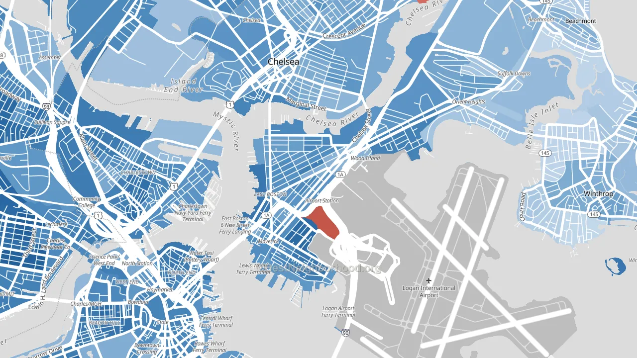 02128, MA block-group political-lean map