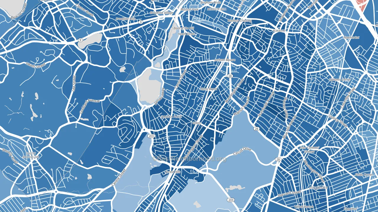 02130, MA block-group political-lean map