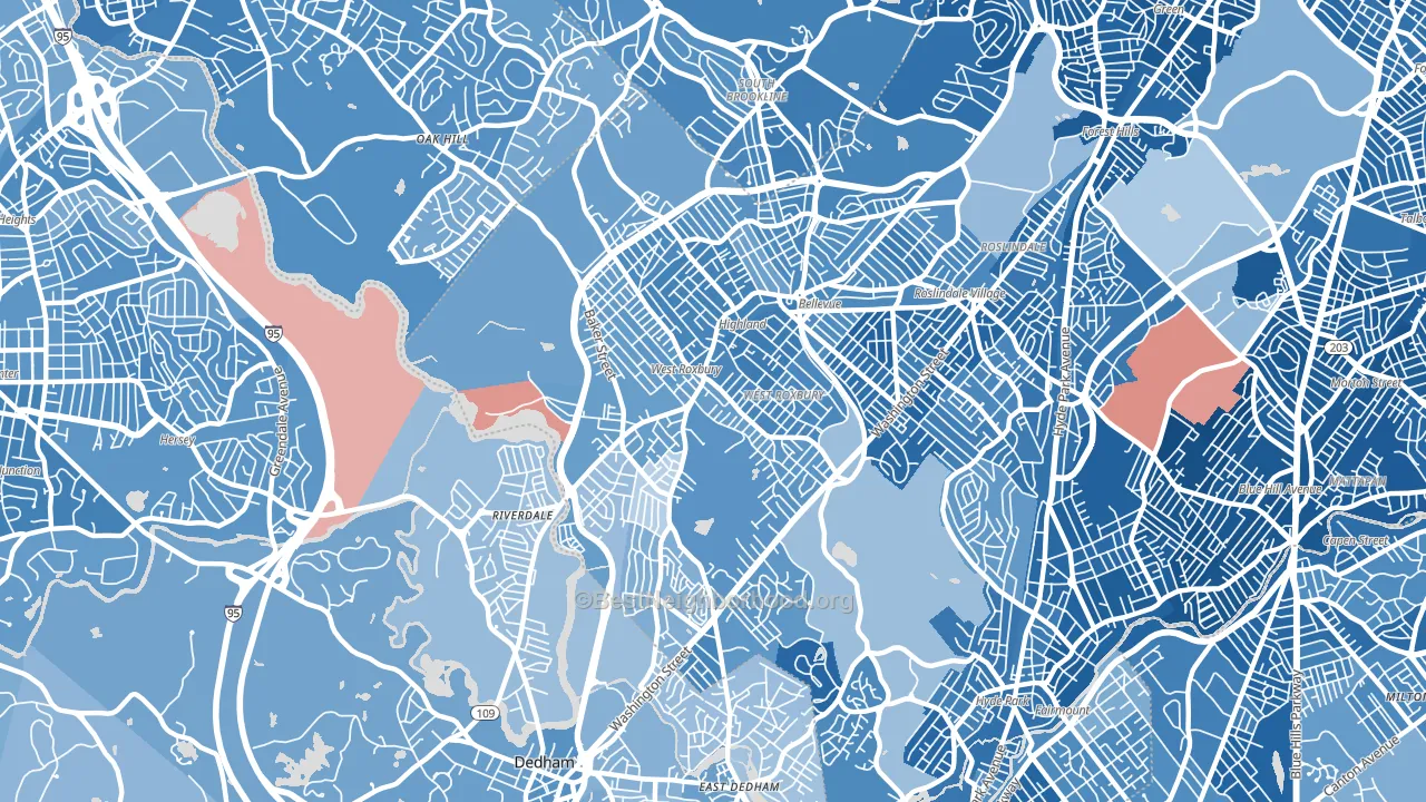 02132, MA block-group political-lean map