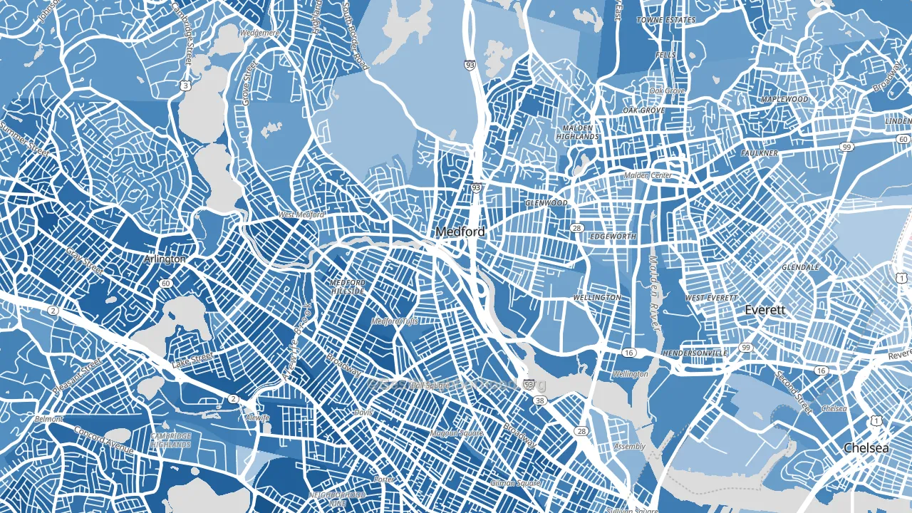 02155, MA block-group political-lean map