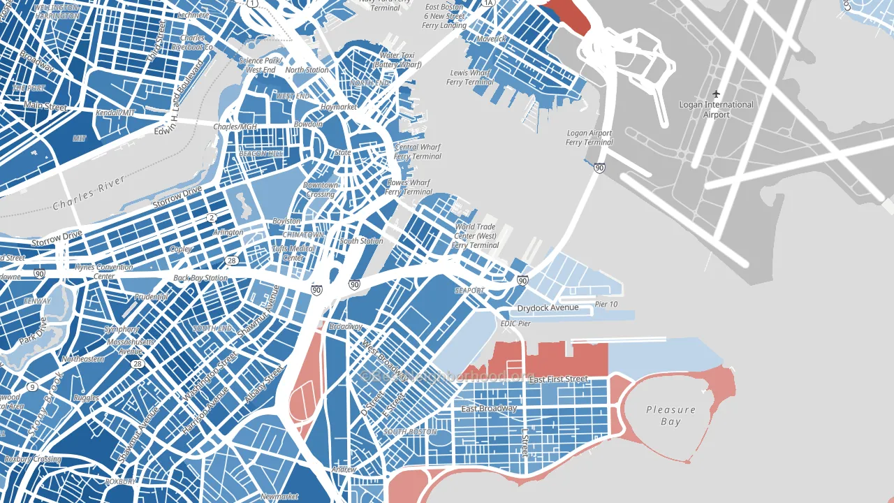 02210, MA block-group political-lean map