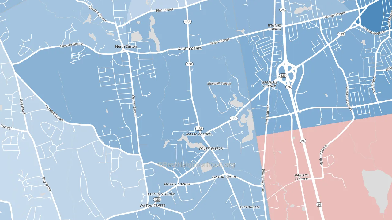 02357, MA block-group political-lean map