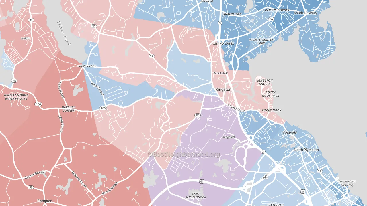 02364, MA block-group political-lean map