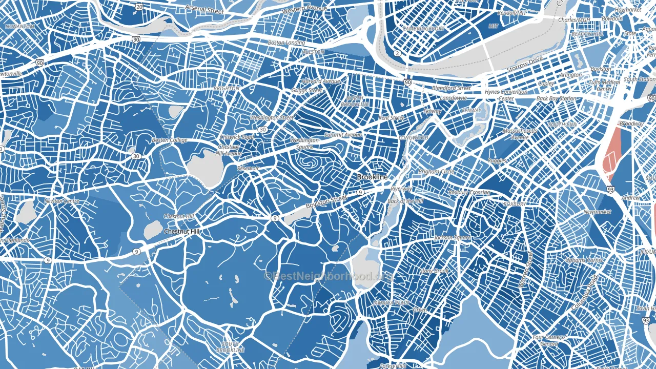 02445, MA block-group political-lean map