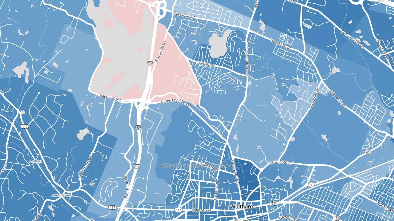02451, MA block-group political-lean map