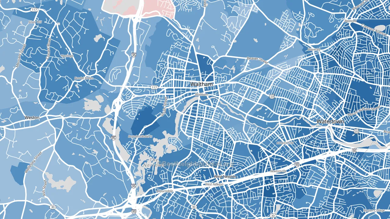 02453, MA block-group political-lean map