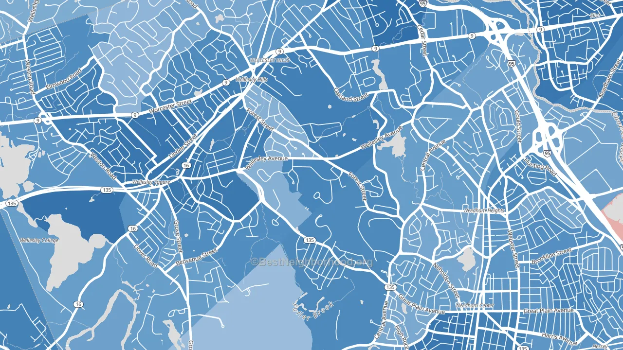 02457, MA block-group political-lean map