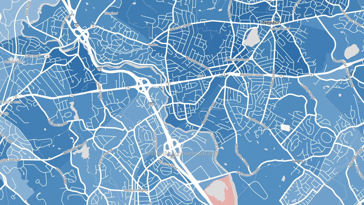 02464, MA block-group political-lean map