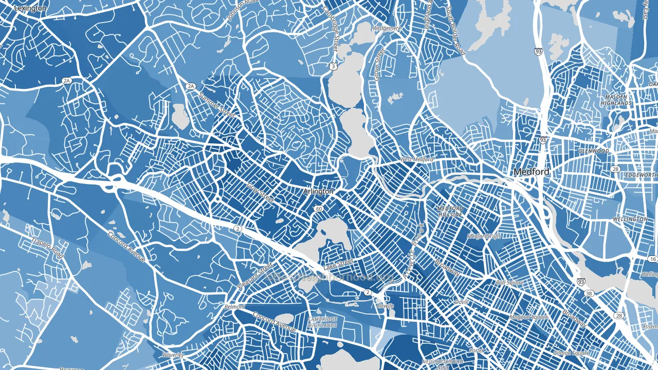 02474, MA block-group political-lean map
